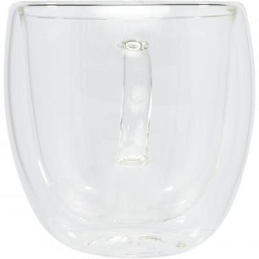 Logotrade Geschäftsgeschenke das Foto: Manti 2-teiliger 250 ml doppelwandiger Glasbecher mit Bambusuntersetzer 