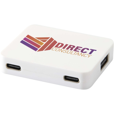Logotrade werbemittel das Foto: Gaia 4 Port USB Hub mit USB-A- und Typ-C-Ausgang und zwei Eingängen aus recyceltem Kunststoff