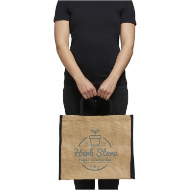 Logo trade promotional giveaways image of: Harry coloured edge jute tote bag 25L