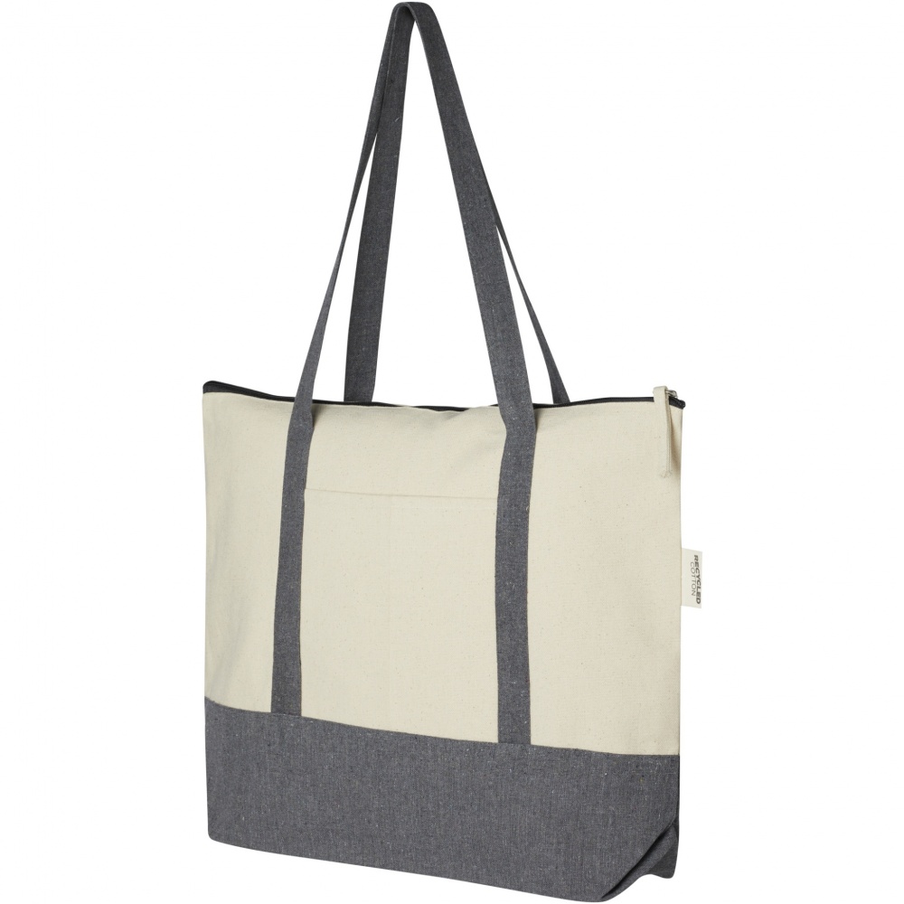 Logo trade promotional products image of: Repose 320 g/m² recycled cotton zippered tote bag 10L