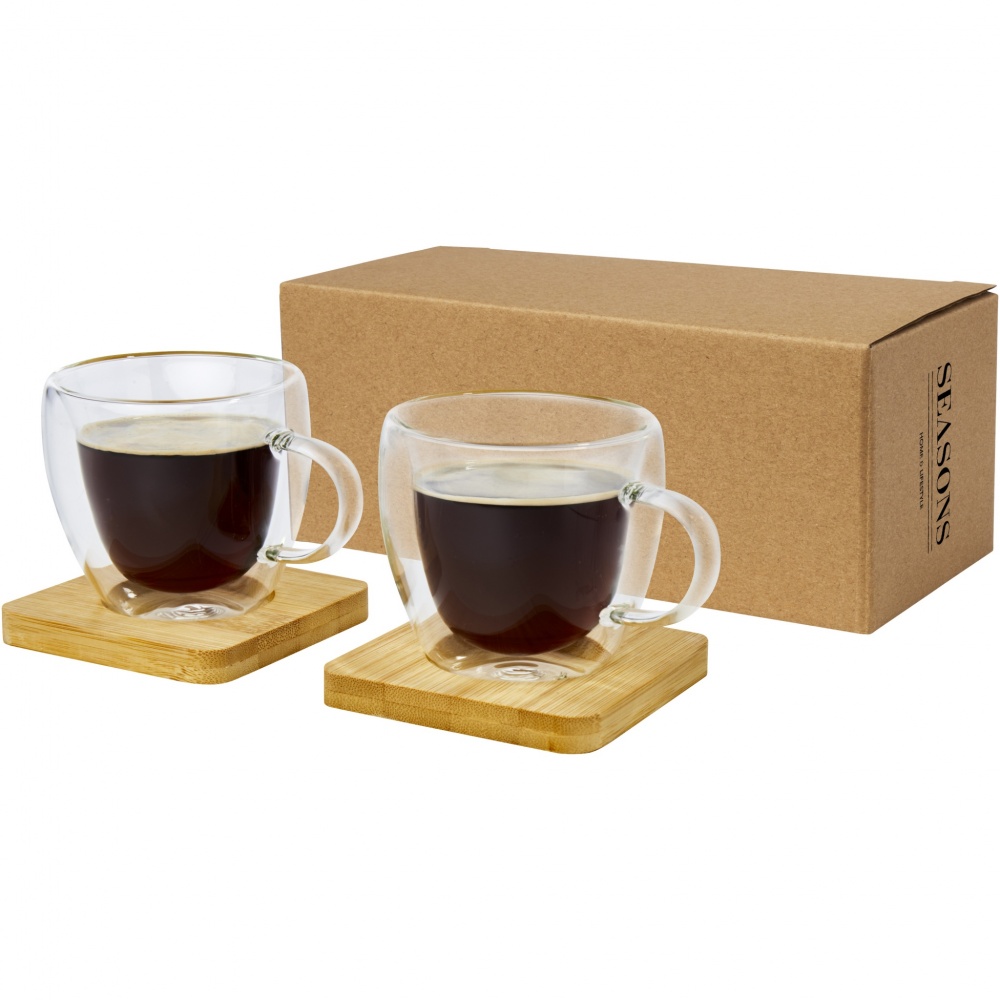 Logotrade promotional giveaway image of: Manti 2-piece 100 ml double-wall glass cup with bamboo coaster 