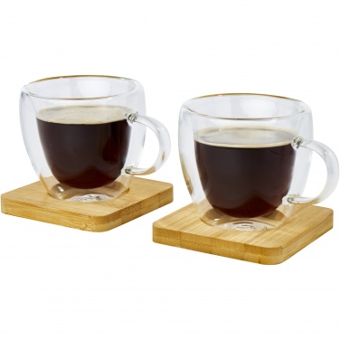 Logotrade promotional products photo of: Manti 2-piece 100 ml double-wall glass cup with bamboo coaster 
