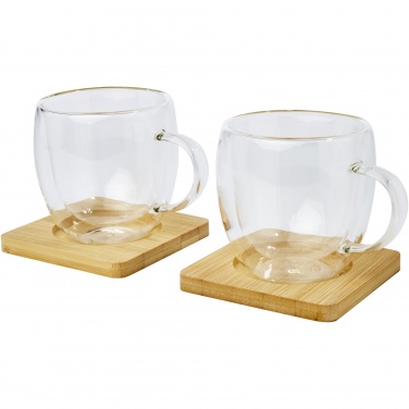 Logo trade promotional giveaway photo of: Manti 2-piece 250 ml double-wall glass cup with bamboo coaster 
