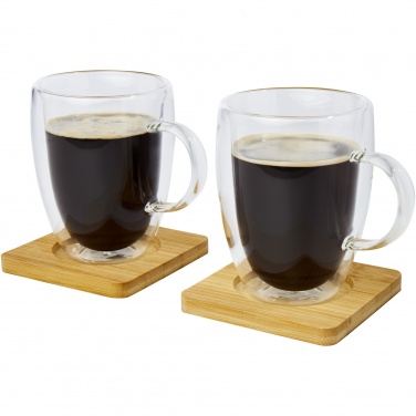 Logo trade promotional merchandise image of: Manti 2-piece 350 ml double-wall glass cup with bamboo coaster 