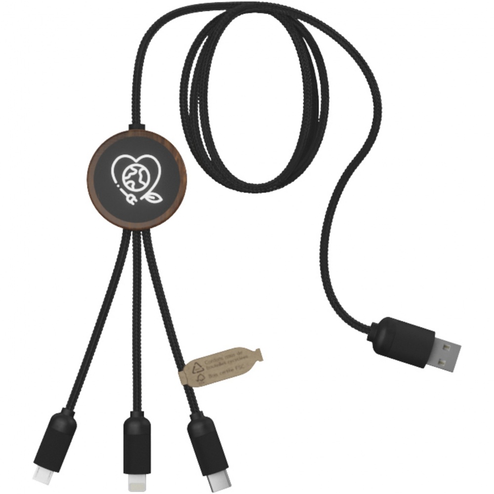 Logotrade promotional item image of: SCX.design C36 3-in-1 rPET light-up logo extended charging cable with round bamboo casing