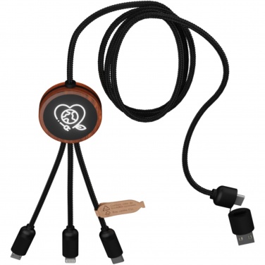Logo trade promotional merchandise image of: SCX.design C37 5-in-1 rPET light-up logo charging cable with round wooden casing