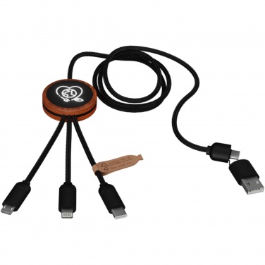 Logo trade corporate gifts image of: SCX.design C37 5-in-1 rPET light-up logo charging cable with round wooden casing
