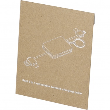 Logotrade promotional merchandise picture of: Reel 6-in-1 retractable bamboo key ring charging cable