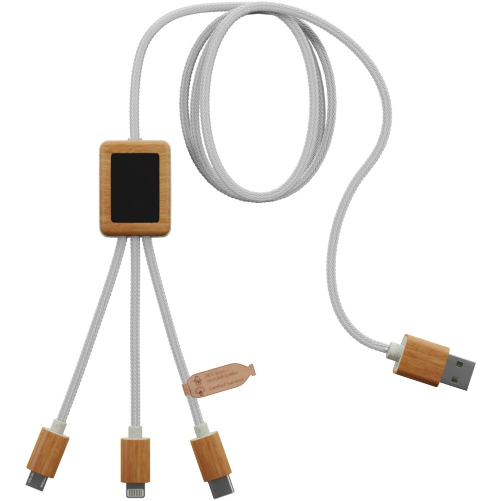 Logotrade promotional merchandise picture of: SCX.design C39 3-in-1 rPET light-up logo charging cable with squared bamboo casing