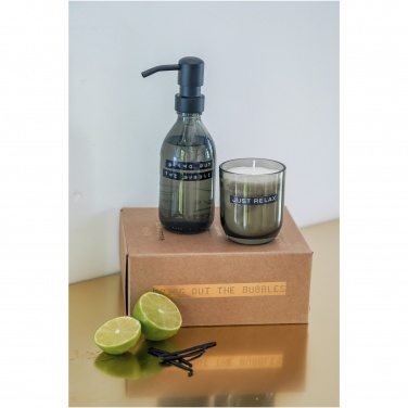 Logo trade advertising products image of: Wellmark Discovery 200 ml hand soap dispenser and 150 g scented candle set - dark amber fragrance