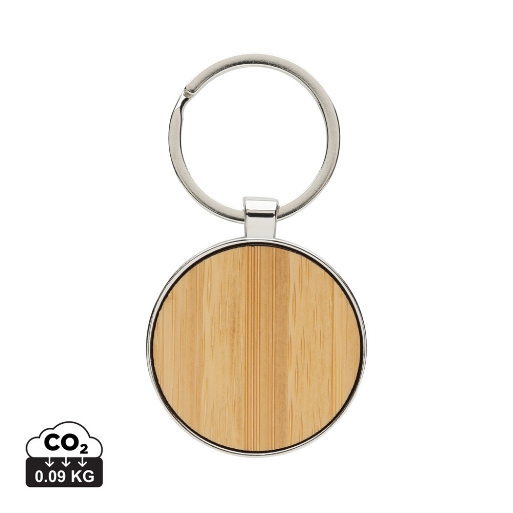 Logotrade promotional merchandise picture of: RCS recycled zinc alloy round keychain with bamboo