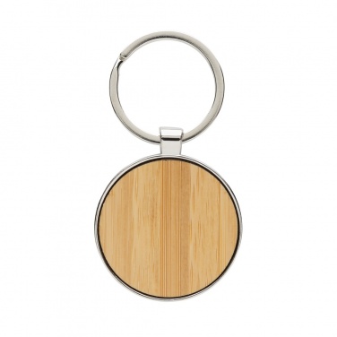 Logo trade corporate gifts image of: RCS recycled zinc alloy round keychain with bamboo