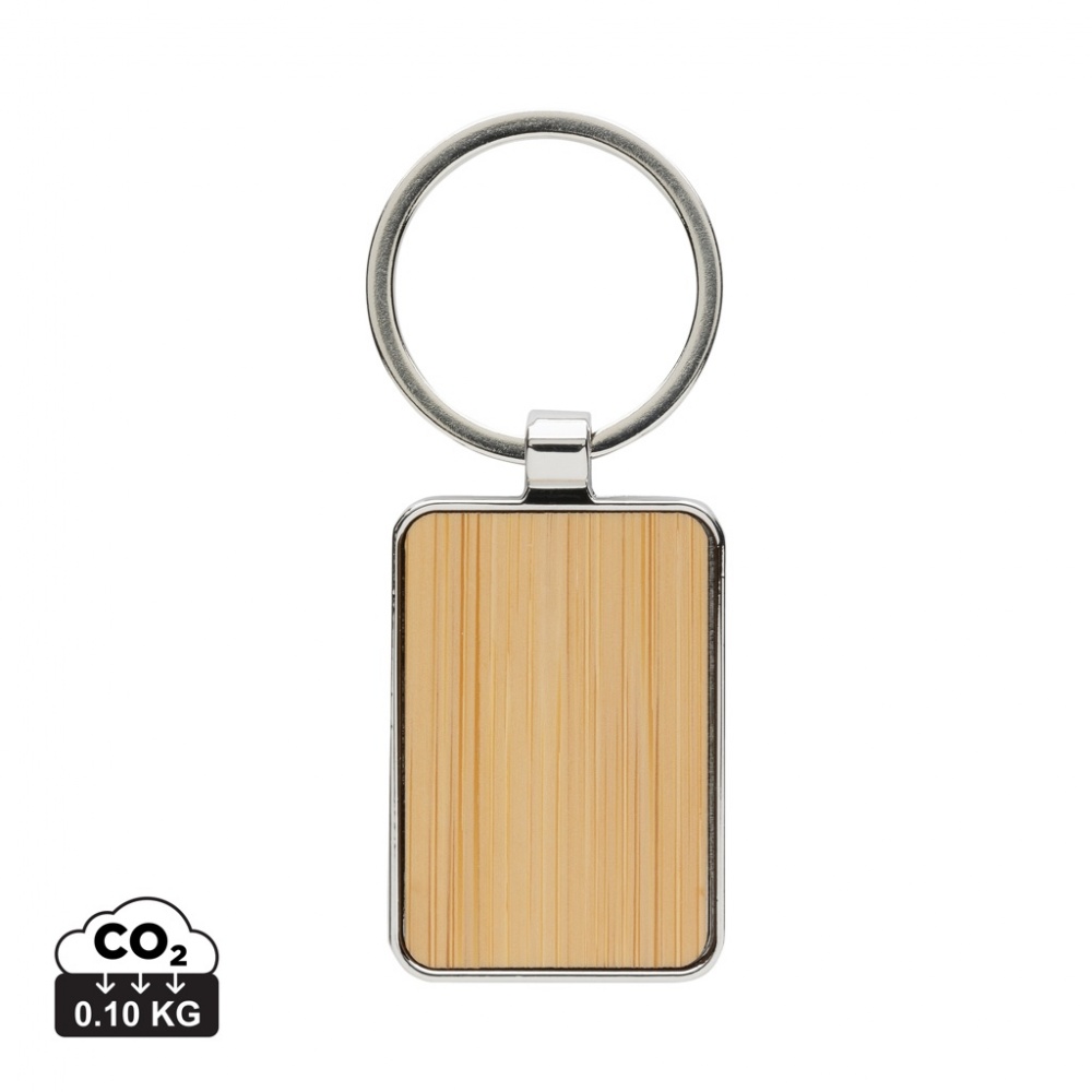 Logo trade promotional items image of: RCS recycled zinc alloy rectangle keychain with bamboo
