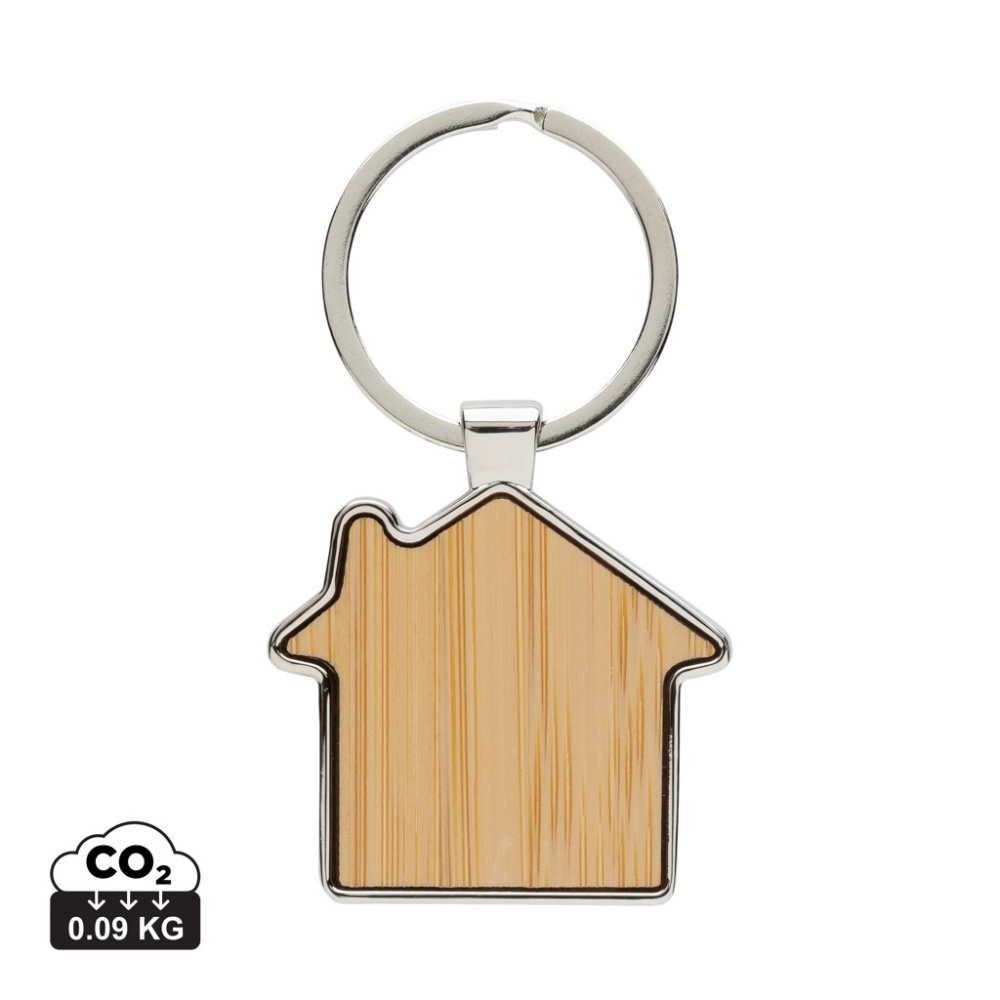 Logo trade business gifts image of: RCS recycled zinc alloy house keychain with bamboo