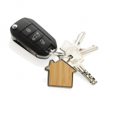 Logo trade promotional products picture of: RCS recycled zinc alloy house keychain with bamboo