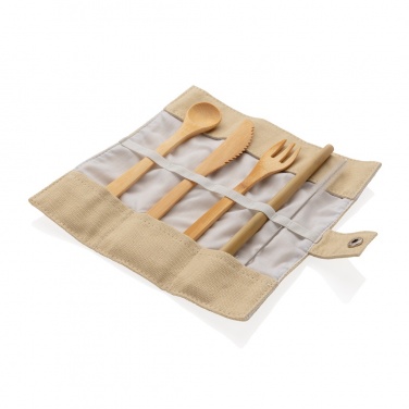 Logo trade corporate gifts image of: Reusable bamboo travel cutlery set