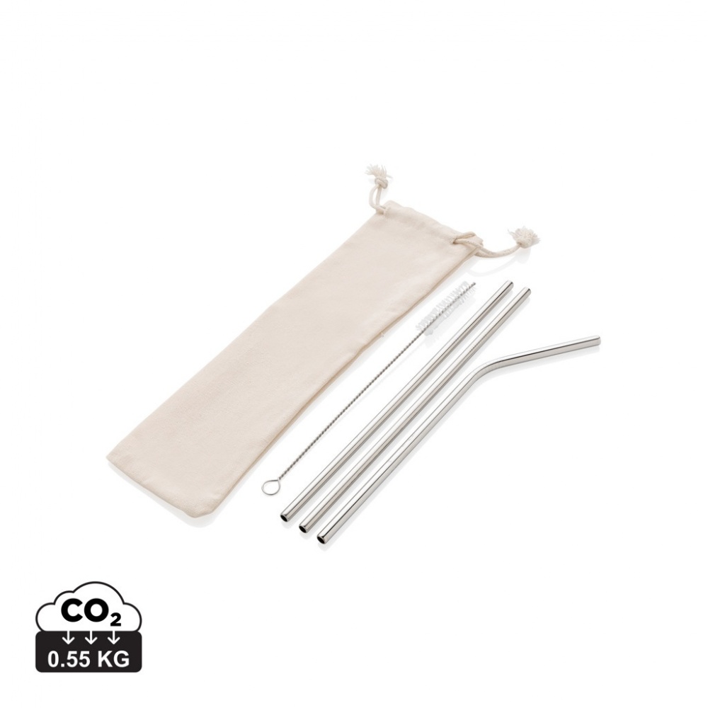Logo trade promotional gifts picture of: Reusable stainless steel 3 pcs straw set