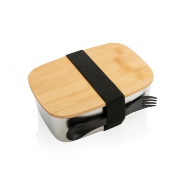 Logo trade promotional items image of: Stainless steel lunchbox with bamboo lid and spork