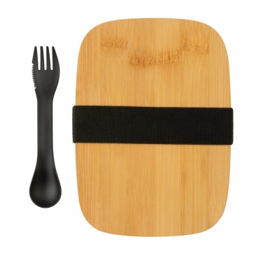 Logo trade promotional gifts image of: Stainless steel lunchbox with bamboo lid and spork