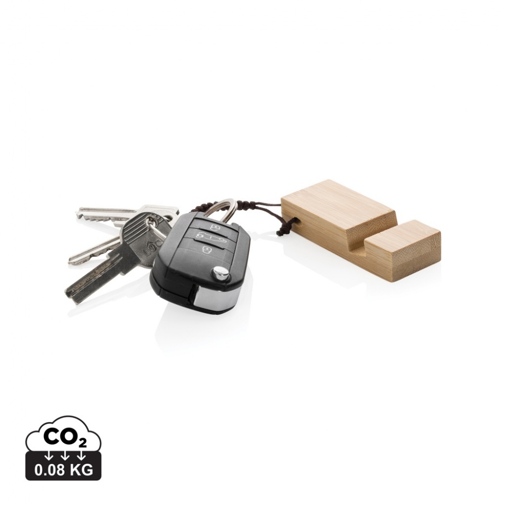 Logo trade promotional items image of: Standkey bamboo keychain phone stand
