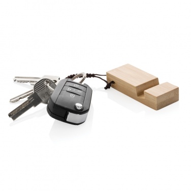 Logotrade promotional item image of: Standkey bamboo keychain phone stand