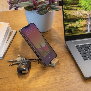 Logo trade promotional items image of: Standkey bamboo keychain phone stand