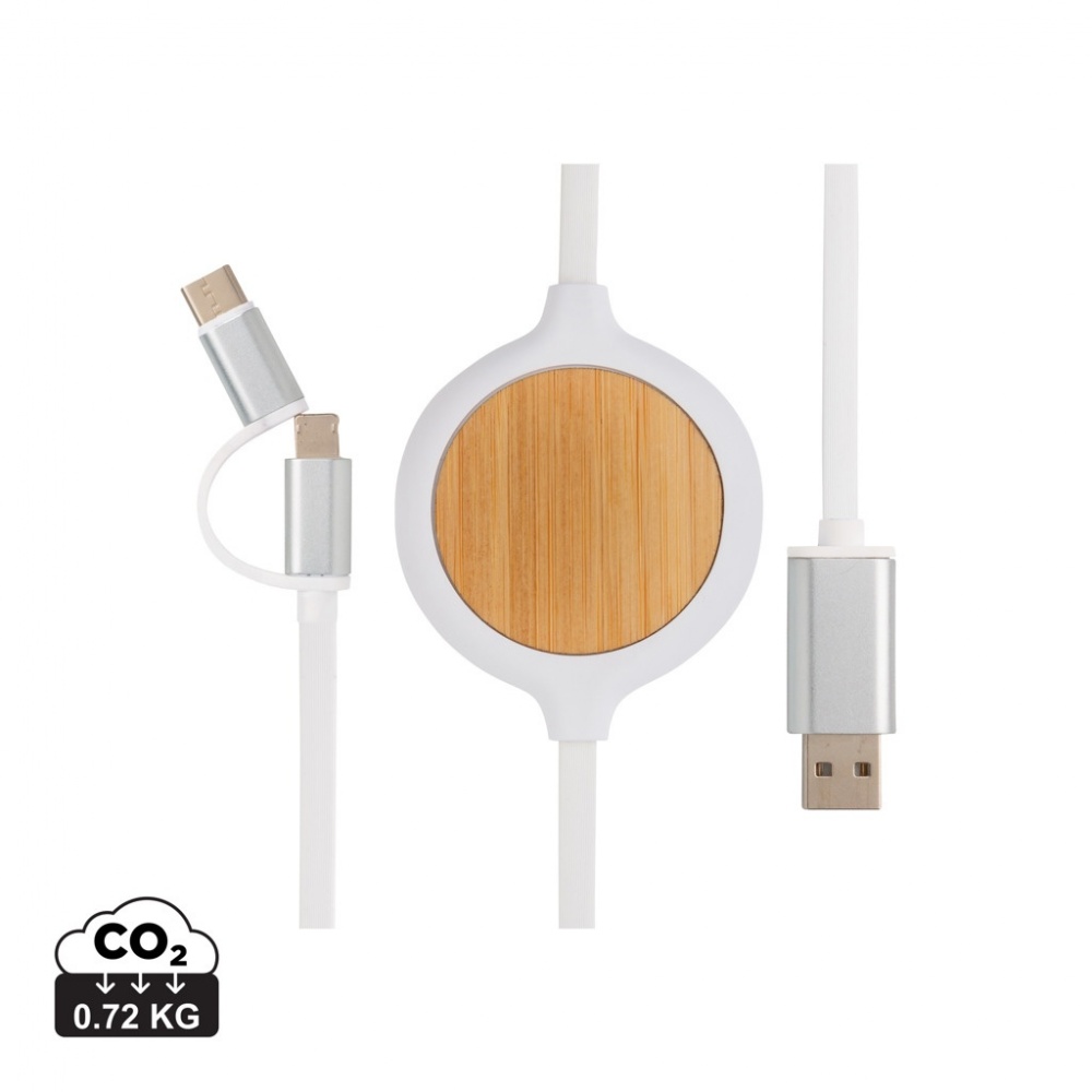 Logo trade promotional items picture of: 3-in-1 cable with 5W bamboo wireless charger