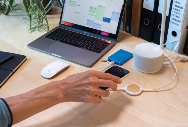 Logo trade business gifts image of: 3-in-1 cable with 5W bamboo wireless charger