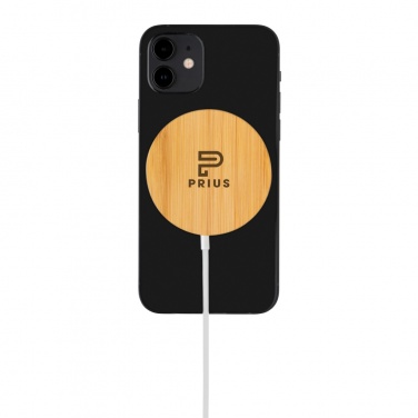 Logo trade promotional items picture of: 10W bamboo magnetic wireless charger