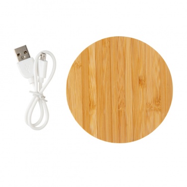 Logo trade advertising products picture of: Bamboo 5W round wireless charger