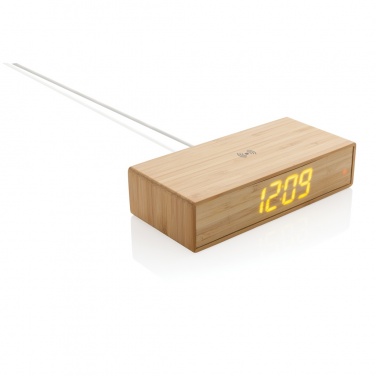 Logo trade corporate gifts image of: Bamboo alarm clock with 5W wireless charger
