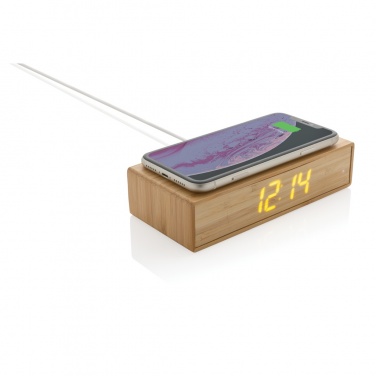 Logotrade promotional gift picture of: Bamboo alarm clock with 5W wireless charger