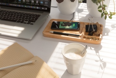 Logo trade promotional giveaway photo of: Bamboo desk organiser 10W wireless charger