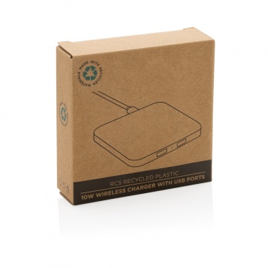 Logo trade promotional items image of: RCS recycled plastic 10W Wireless charger with USB Ports