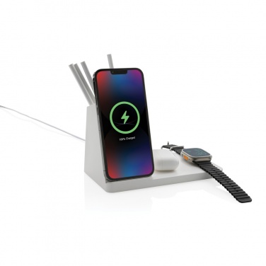 Logo trade advertising product photo of: Ontario recycled plastic & bamboo 3-in-1 wireless charger