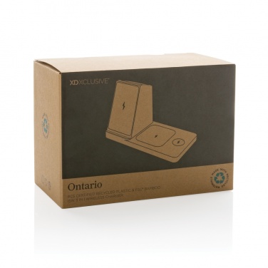 Logotrade promotional merchandise image of: Ontario recycled plastic & bamboo 3-in-1 wireless charger