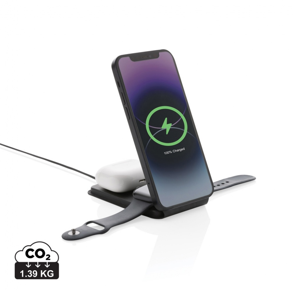 Logo trade advertising products picture of: Swiss Peak RCS rPU 15W  3-in-1 magnetic wireless charger