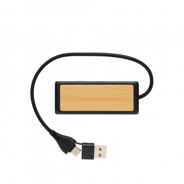 Logo trade promotional merchandise picture of: Link RCS recycled plastic and bamboo dual Input USB hub
