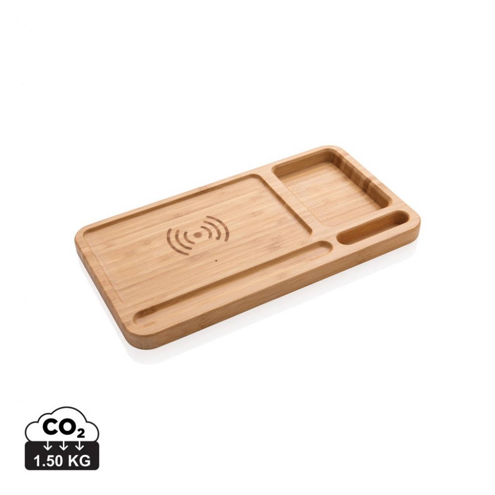 Logotrade promotional item picture of: Bamboo desk organiser 5W wireless charger