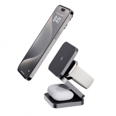 Logo trade promotional gifts image of: Terra RCS recycled aluminum foldable 3 in 1 15W charger