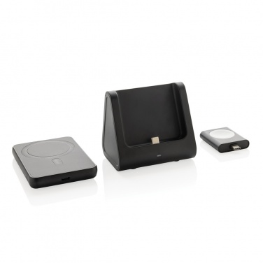 Logo trade promotional merchandise image of: Powerbase RCS recycled plastic 3 in 1 charger with powerbank