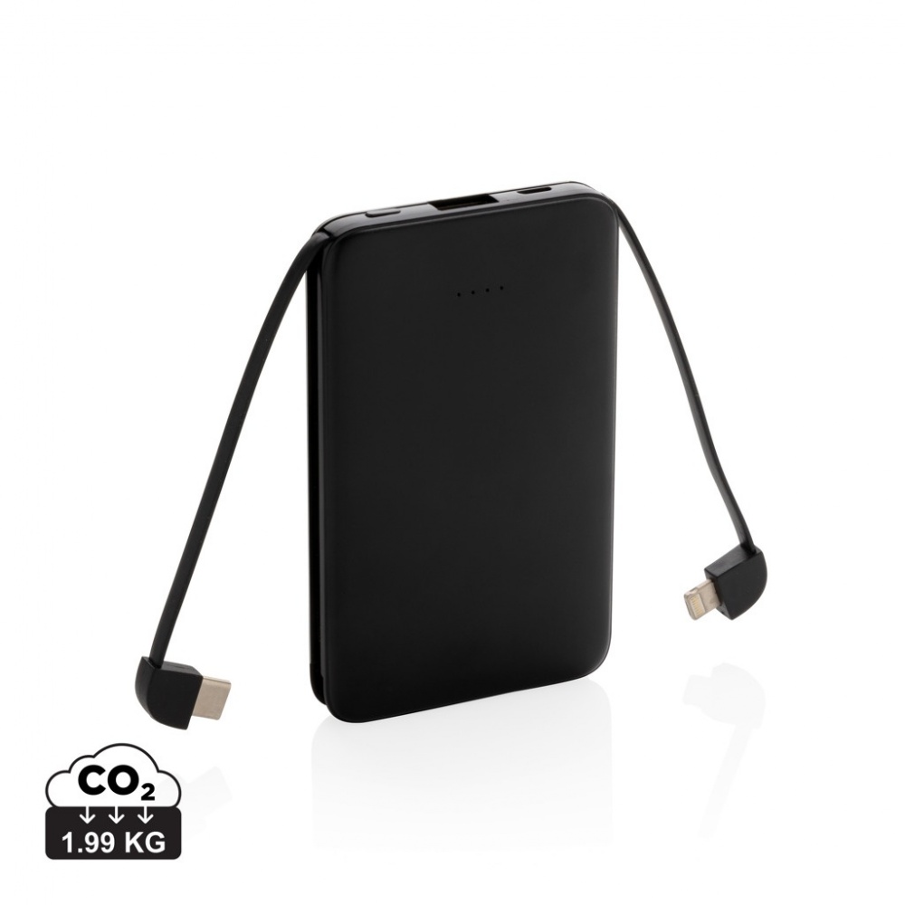 Logo trade promotional products image of: 5.000 mAh Pocket Powerbank with integrated cables