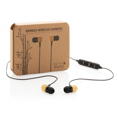 Logo trade promotional gifts image of: Bamboo wireless earbuds