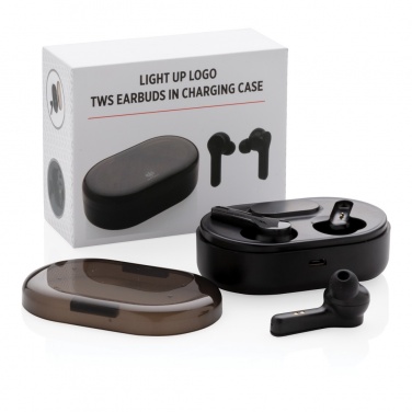 Logo trade promotional merchandise photo of: Light up logo TWS earbuds in charging case