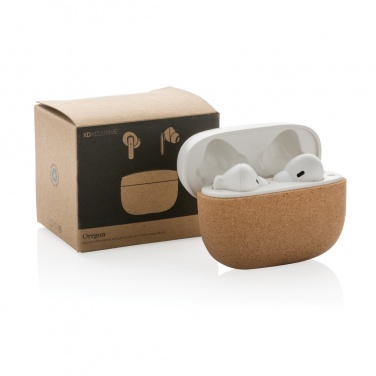 Logo trade promotional products image of: Oregon RCS recycled plastic and cork TWS earbuds
