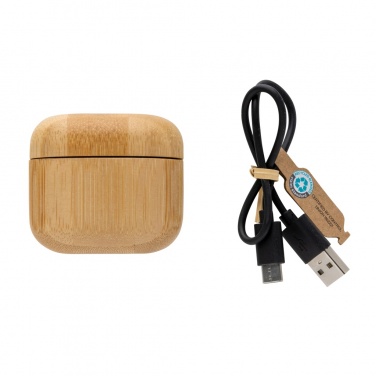 Logo trade business gift photo of: Bamboo TWS earbuds with RCS recycled plastic