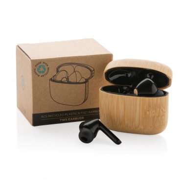 Logotrade promotional giveaway image of: Bamboo TWS earbuds with RCS recycled plastic