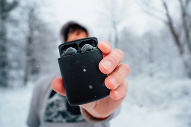 Logotrade corporate gift image of: Skywave RCS recycled plastic solar earbuds