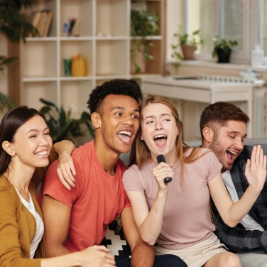 Logo trade advertising product photo of: Singvibe RCS recycled plastic karaoke set with double mic