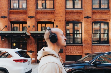 Logo trade promotional giveaway photo of: Irvine RCS recycled and repairable ANC wireless headphone